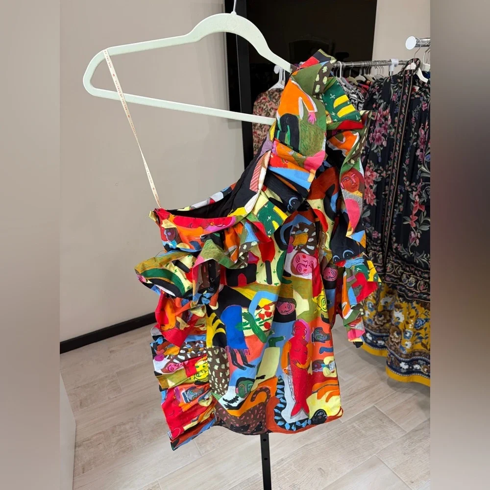 Farm Rio: Ana Leovy Farm Rio Organic Cotton One Shoulder Mini Dress - Picture 11 of 14